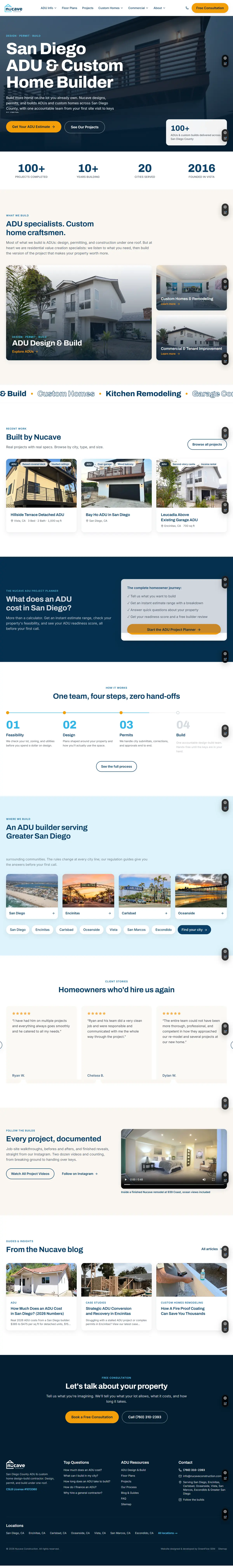 The new custom-built Nucave Construction homepage, full page, after launch