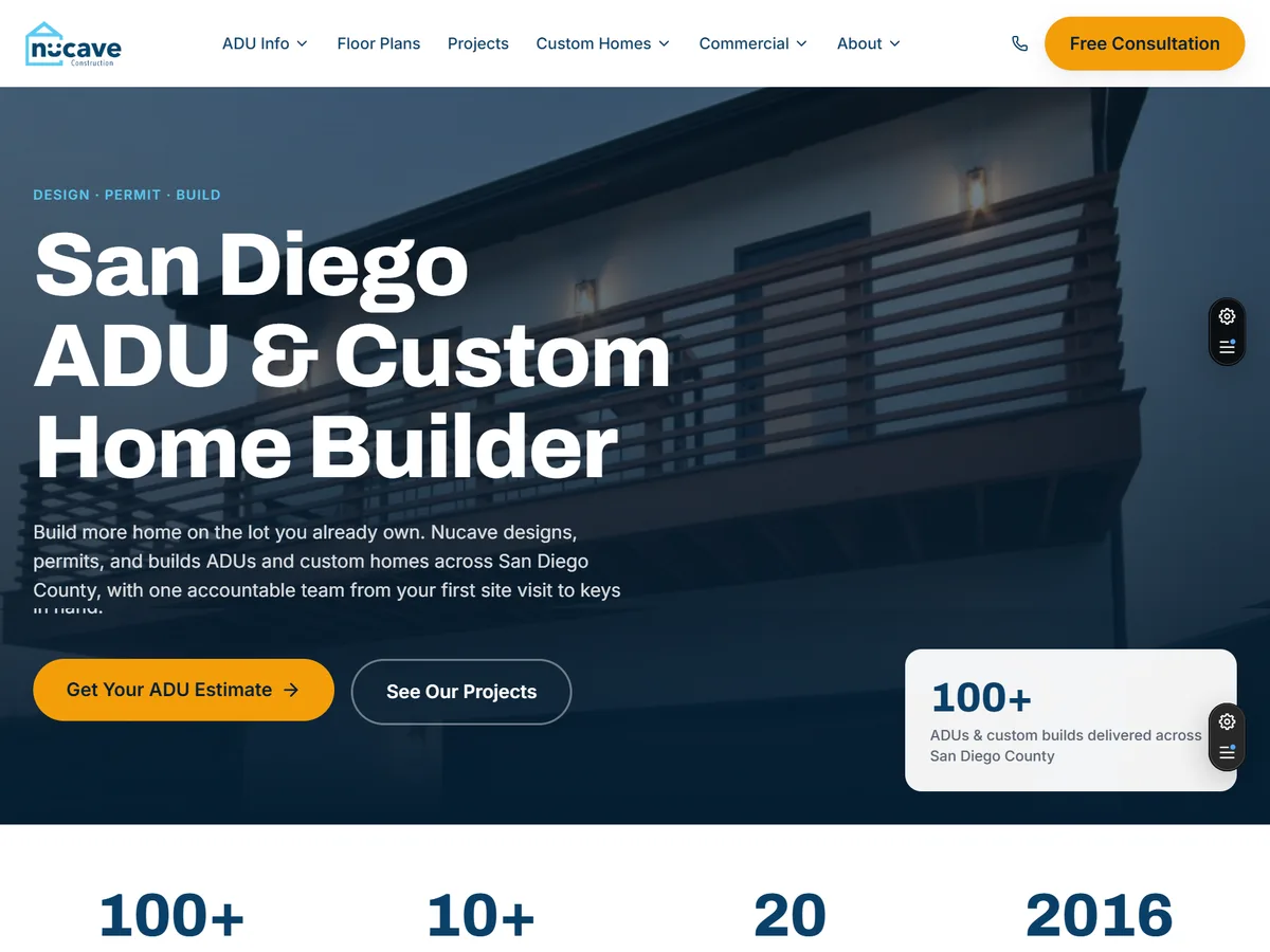 The new custom-built Nucave Construction homepage after launch