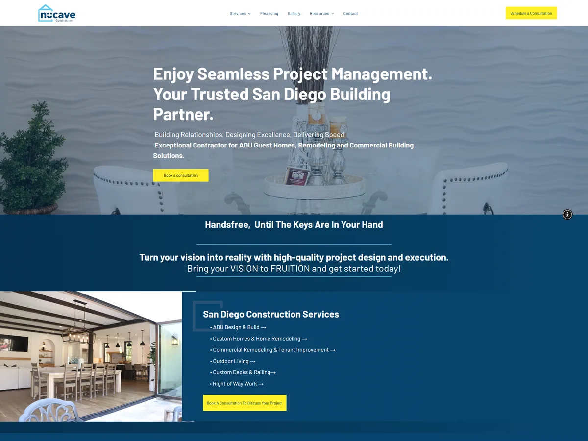 The old Nucave Construction homepage before the redesign