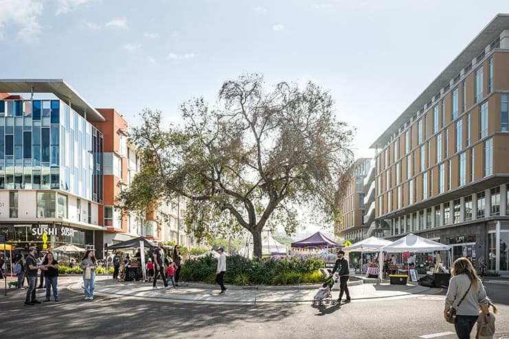Shops and market stalls at the North City development in San Marcos, California