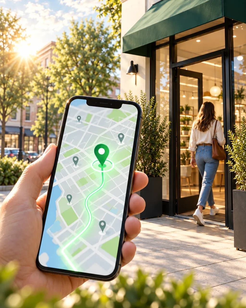 A local storefront found on a phone map, with a customer walking in