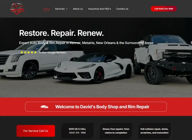 David's Body Shop website, built by Greenflow SEM