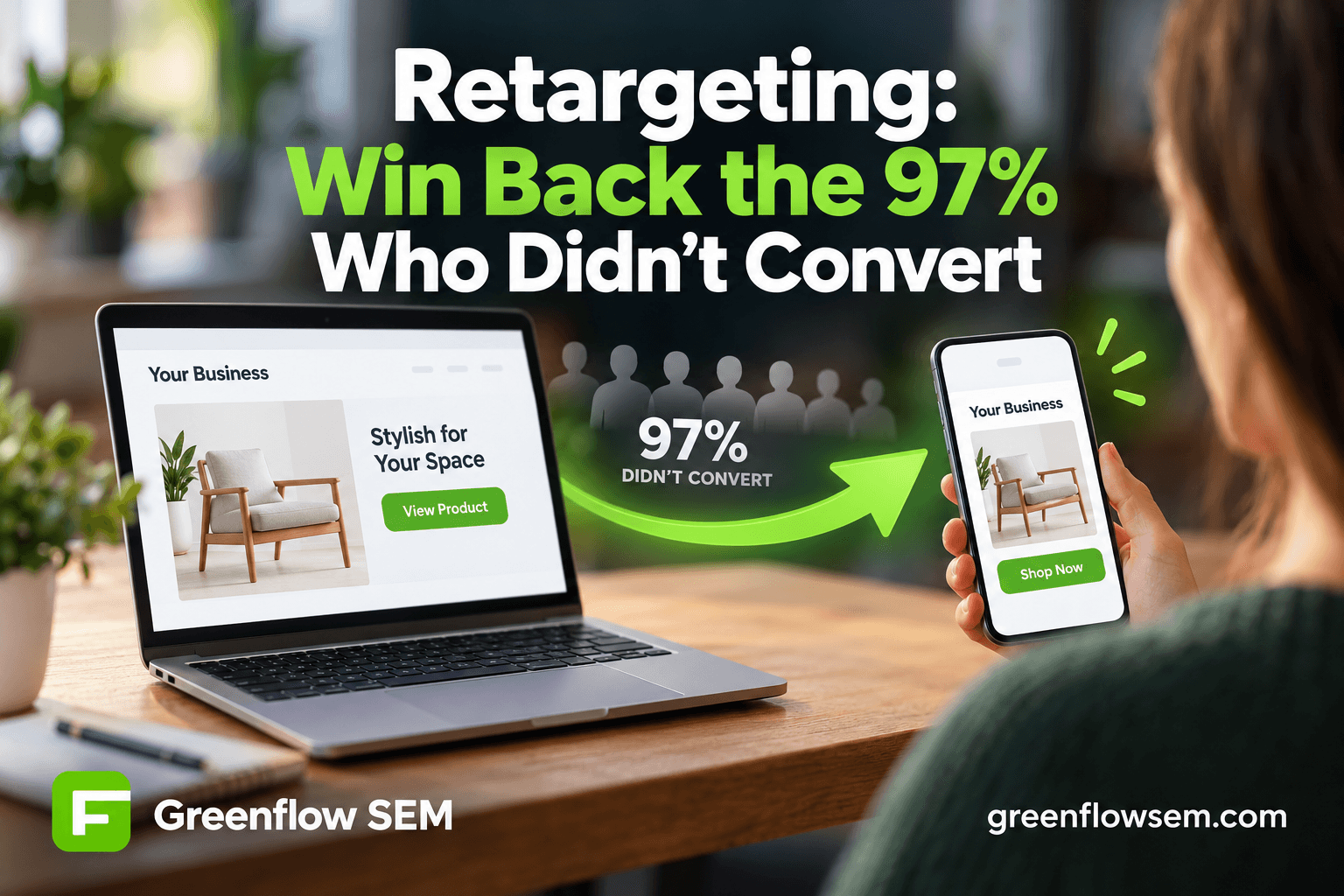 Illustration of a website visitor looping back to a site after seeing retargeting ads on social media and video platforms