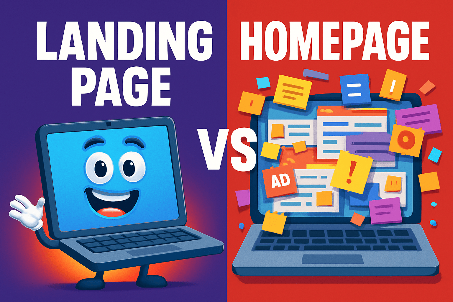 Laptop and smartphone on a desk showing a focused landing page layout next to a mobile ad, representing landing page versus homepage design for ad campaigns